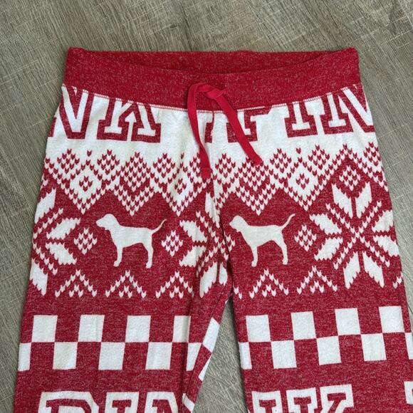 PINK VICTORIA’S SECRET Women’s Red White Logo Super Soft Pajama Pants - Picture 2 of 8